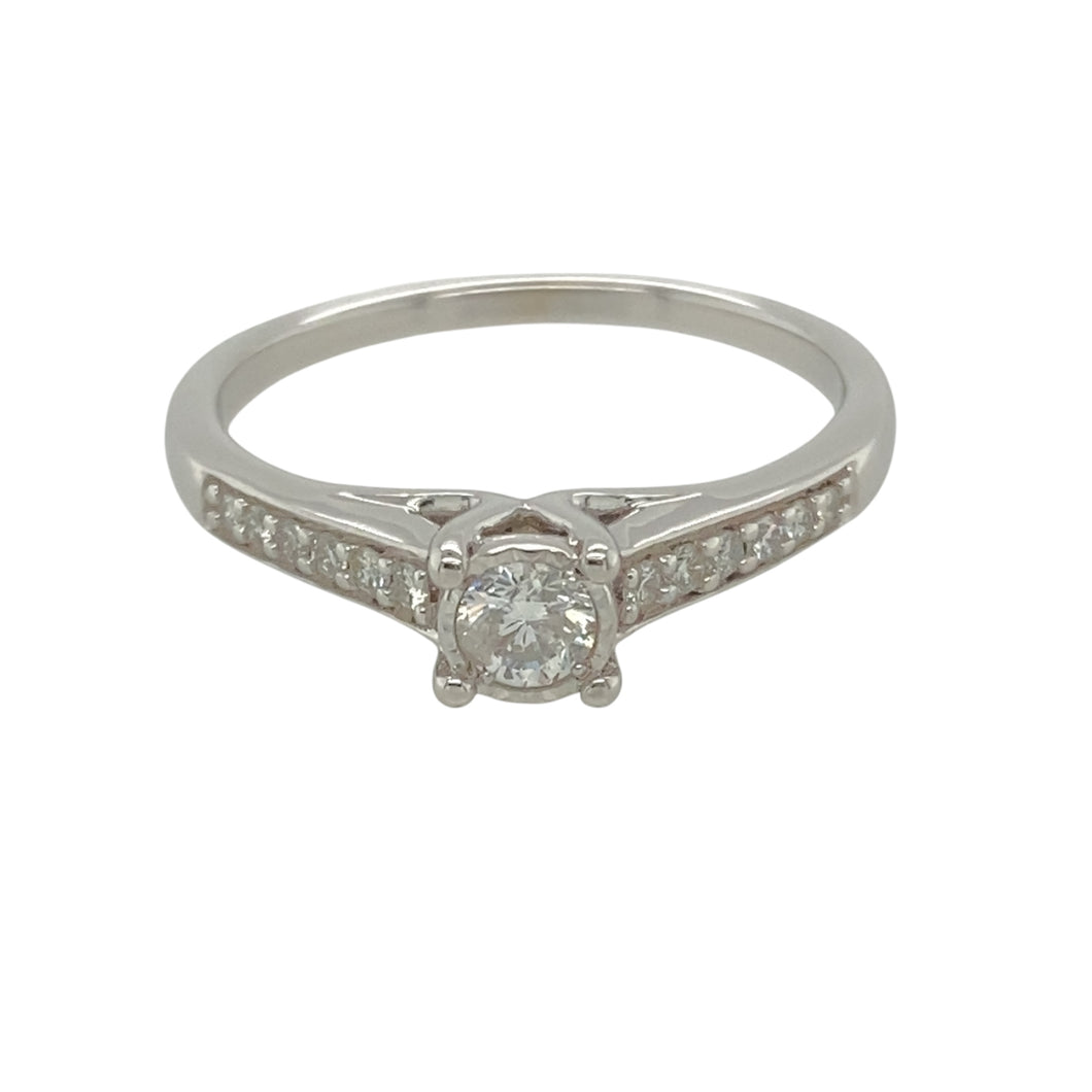 9ct White Gold & Diamond Set Solitaire Ring