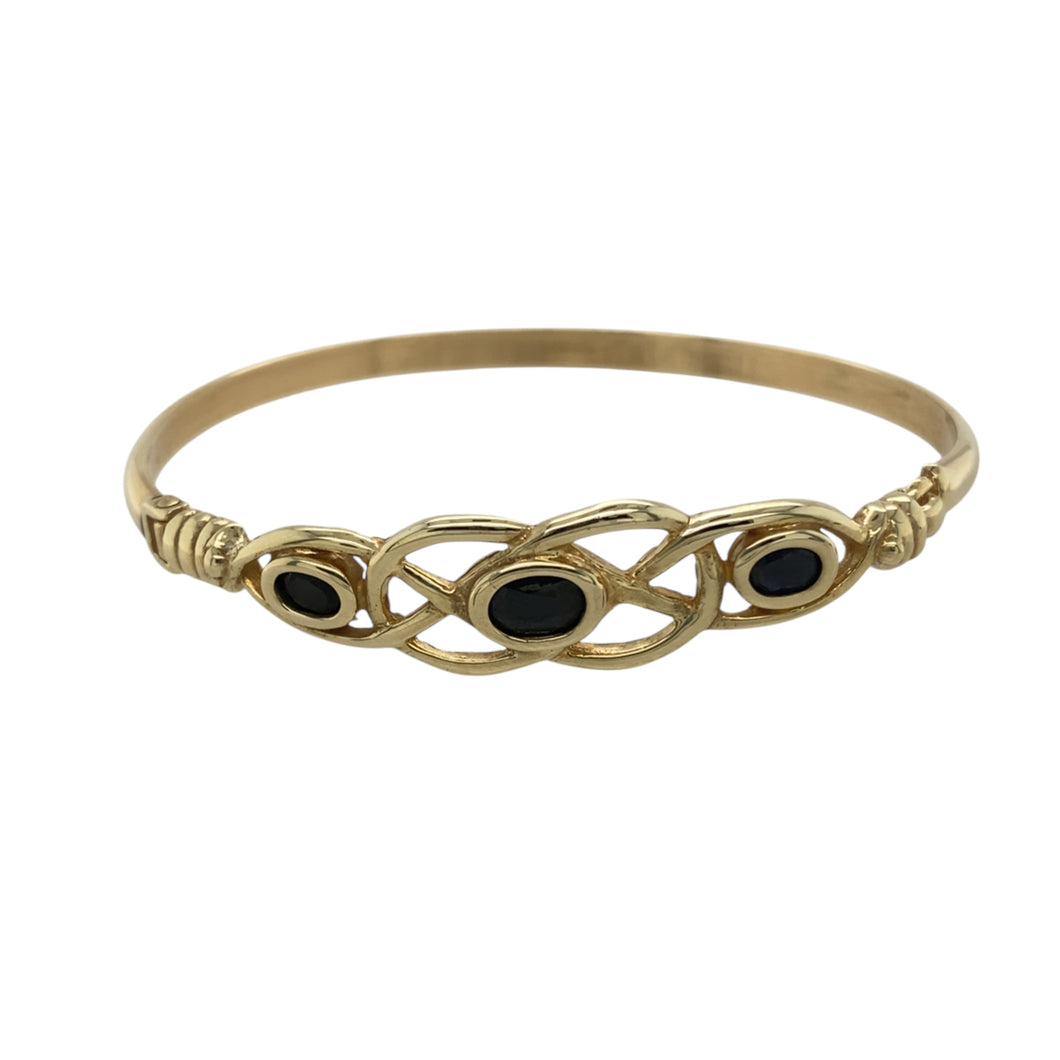 9ct Gold & Black Stone Set Celtic Bangle