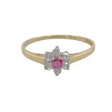 Load image into Gallery viewer, 9ct Gold Ruby &amp; Cubic Zirconia Set Flower Cluster Ring
