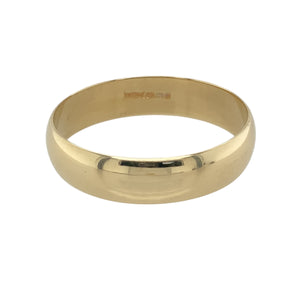 A classic and timeless piece, this pre-owned 9ct yellow gold wedding band offers a sleek and sophisticated look.

Design: A traditional D shape profile, providing a comfortable fit with a rounded exterior and flat interior.
Material: Made from 9-carat yellow gold, offering a warm and polished finish.
Size & Weight: Weighing 4.20 grams, this ring is size Z +3, with a 6mm band width for a bold yet elegant appearance.