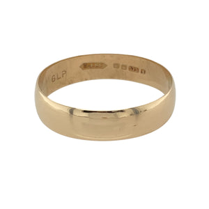 A classic and elegant piece, this pre-owned 9ct yellow gold wedding band offers a timeless design with a comfortable fit.

Design: A traditional D shape profile, featuring a rounded exterior and flat interior for a smooth feel.
Material: Made from 9-carat yellow gold, offering a warm and polished finish.
Size & Weight: Weighing 2.30 grams, this ring is size U, with a 5mm band width for a refined yet durable look.