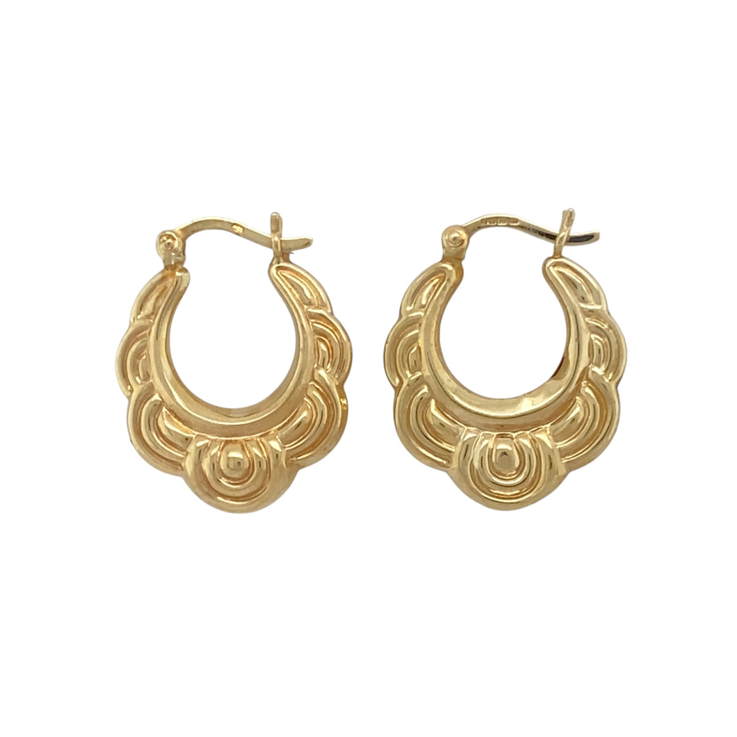 9ct Gold Patterned Creole Earrings