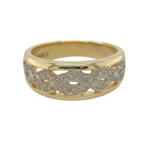 9ct Gold & Diamond Set Twist Patterned Band Ring