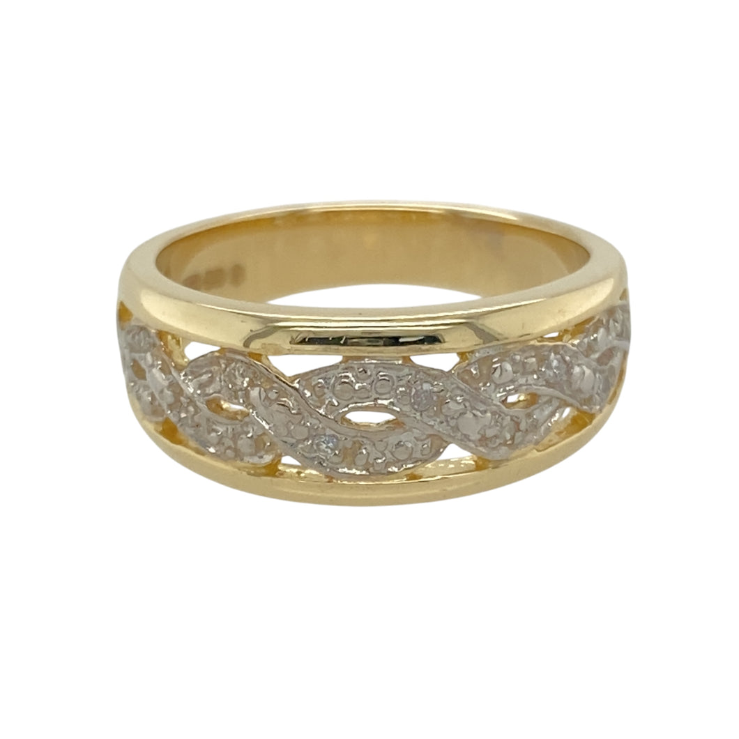 9ct Gold & Diamond Set Twist Patterned Band Ring