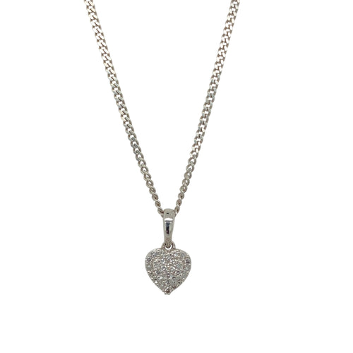 9ct White Gold & Diamond Set Heart 18