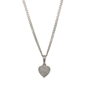 9ct White Gold & Diamond Set Heart 18" Necklace