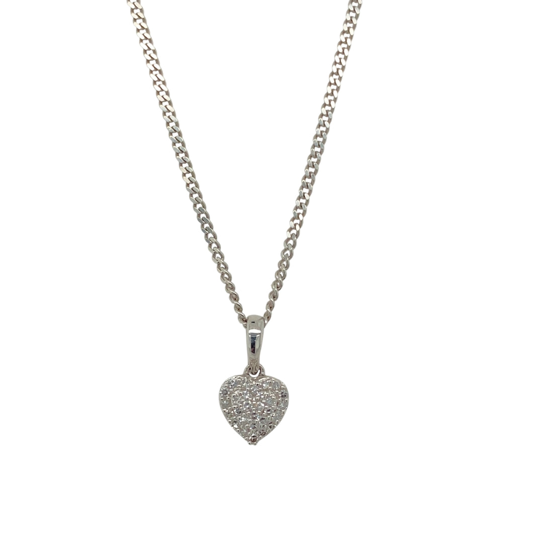 9ct White Gold & Diamond Set Heart 18