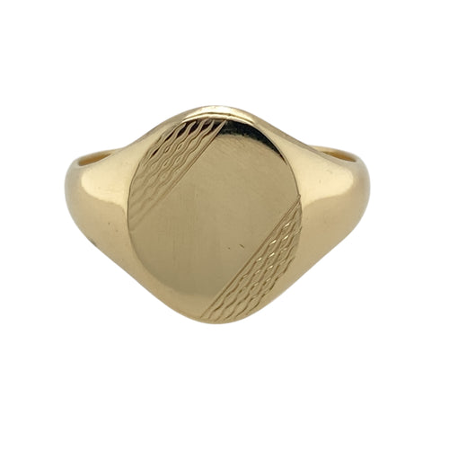 9ct Gold Patterned Oval Signet Ring
