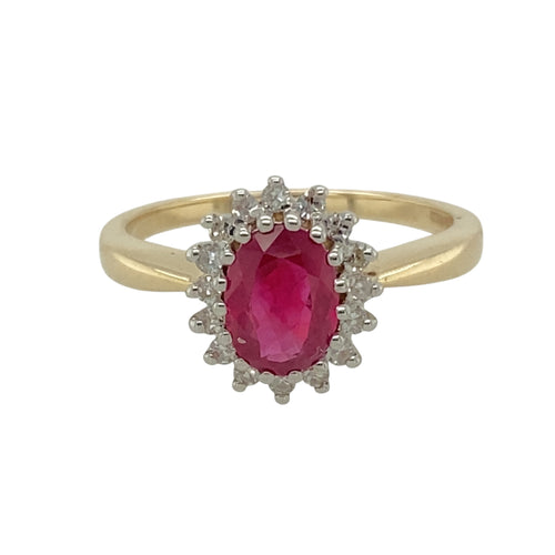 9ct Gold Diamond & Ruby Set Cluster Ring