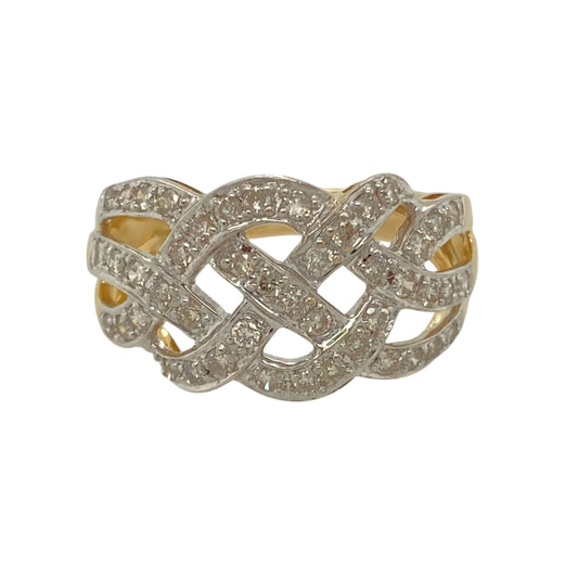 18ct Gold & Diamond Set Open Weave Wide Band Ring