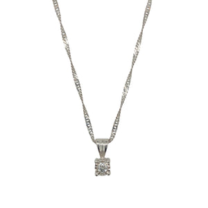 9ct White Gold & Diamond Illusion Set Solitaire 18" Necklace