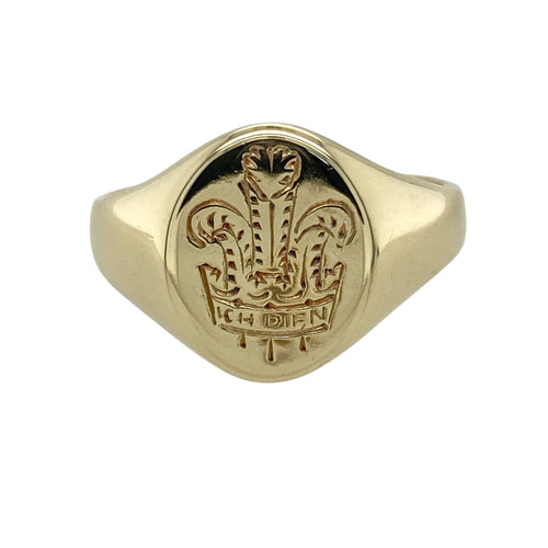 9ct Gold Three Feathers Oval Signet Ring