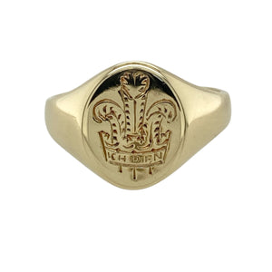 9ct Gold Three Feathers Oval Signet Ring