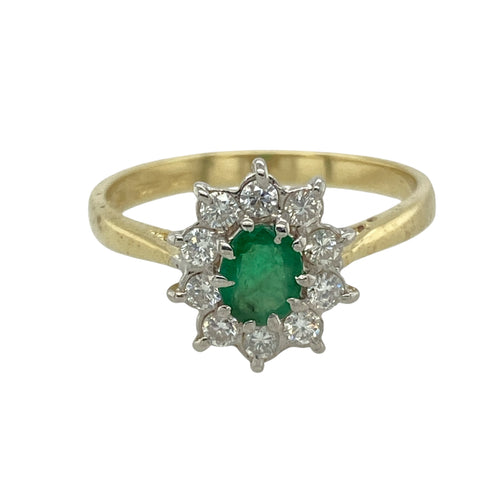 18ct Gold Diamond & Emerald Set Cluster Ring