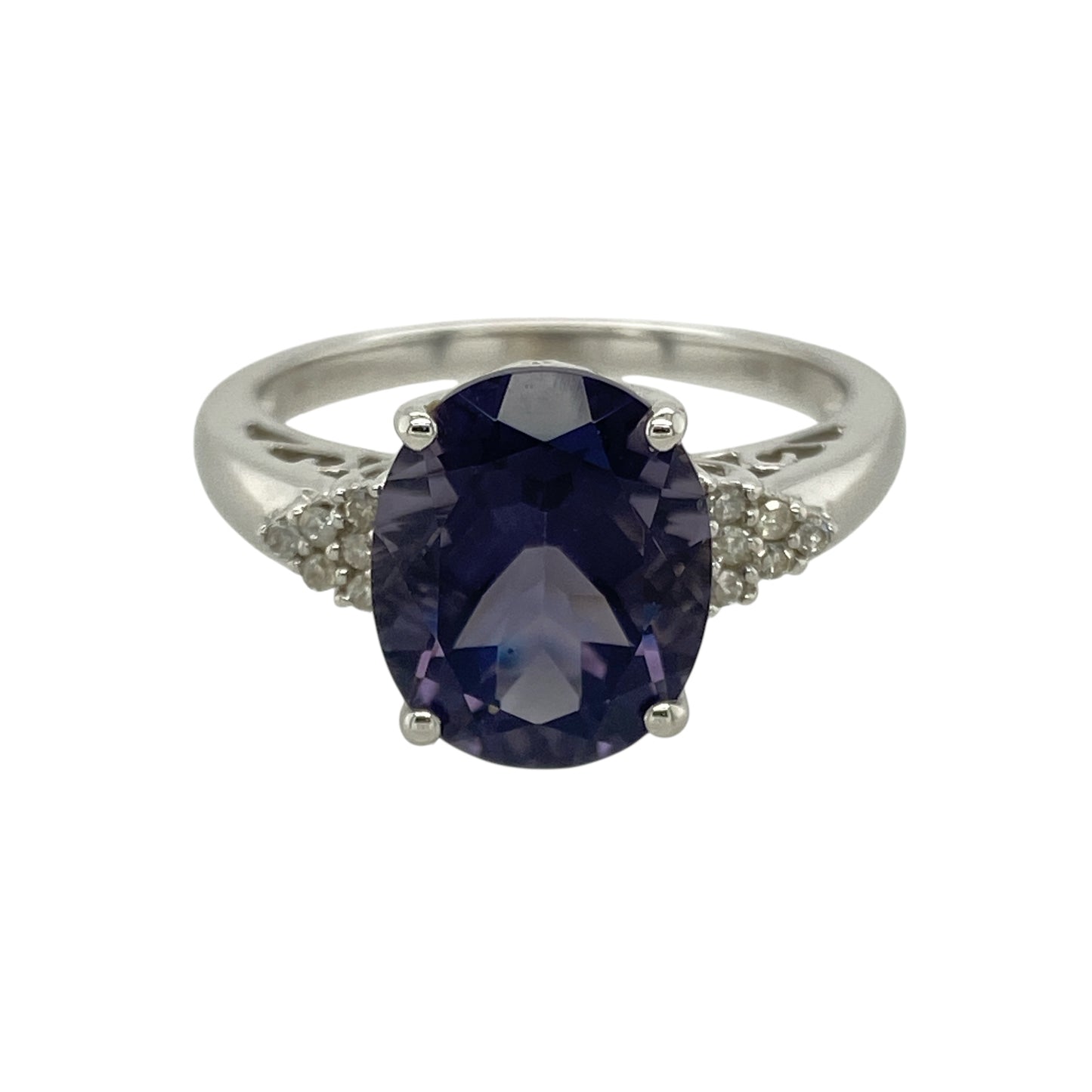 9ct White Gold Diamond & Purple Stone Dress Ring