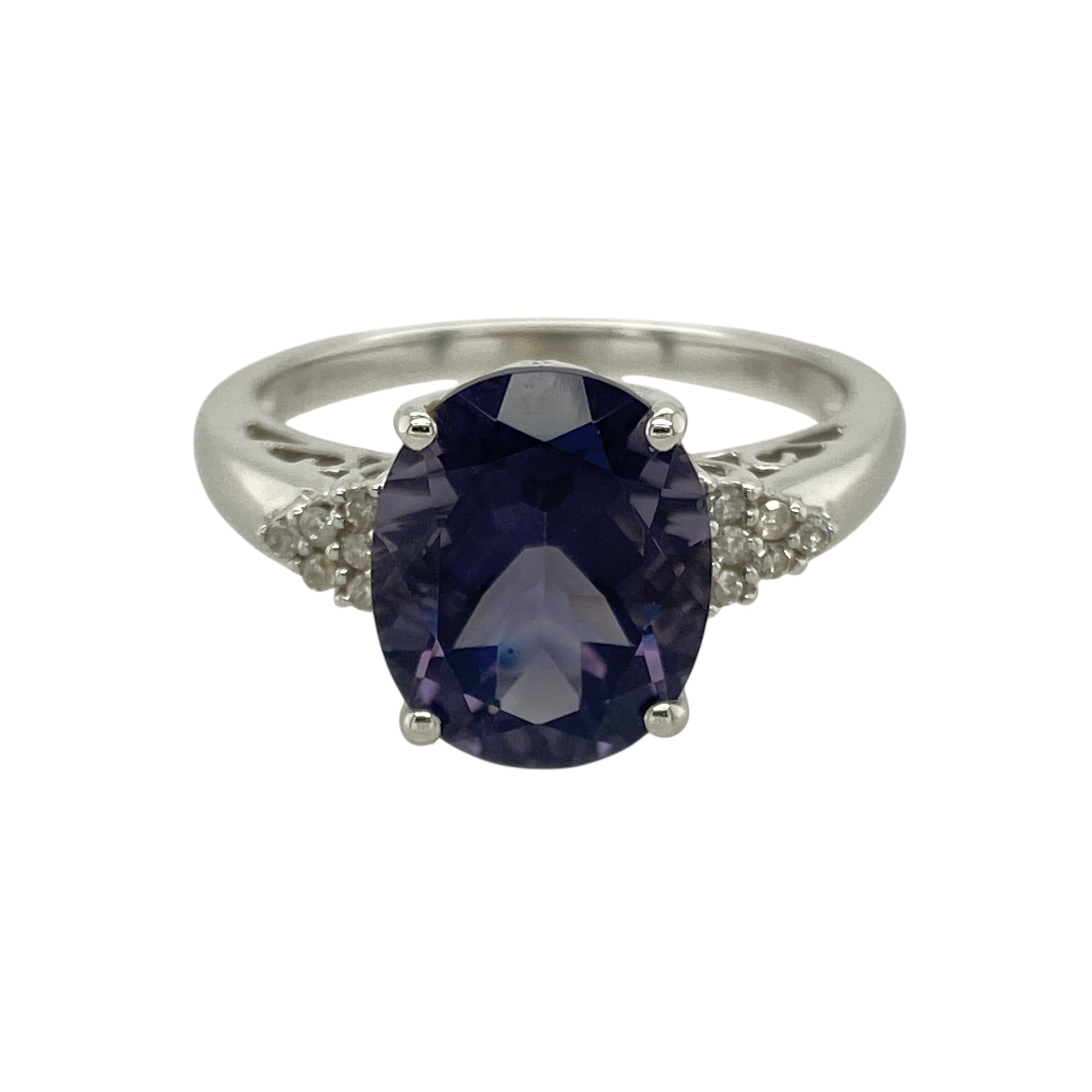 9ct White Gold Diamond & Purple Stone Dress Ring