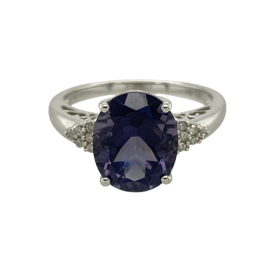 9ct White Gold Diamond & Purple Stone Dress Ring
