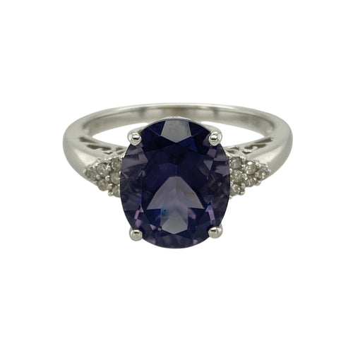 9ct White Gold Diamond & Purple Stone Dress Ring