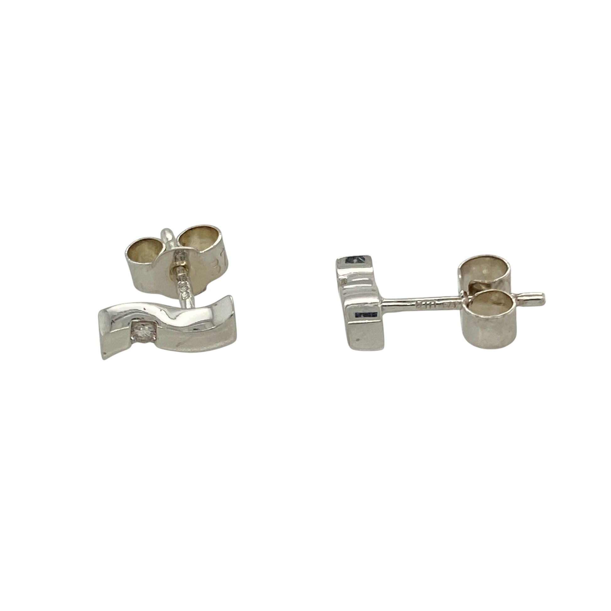 9ct White Gold & Diamond Set Wave Stud Earrings