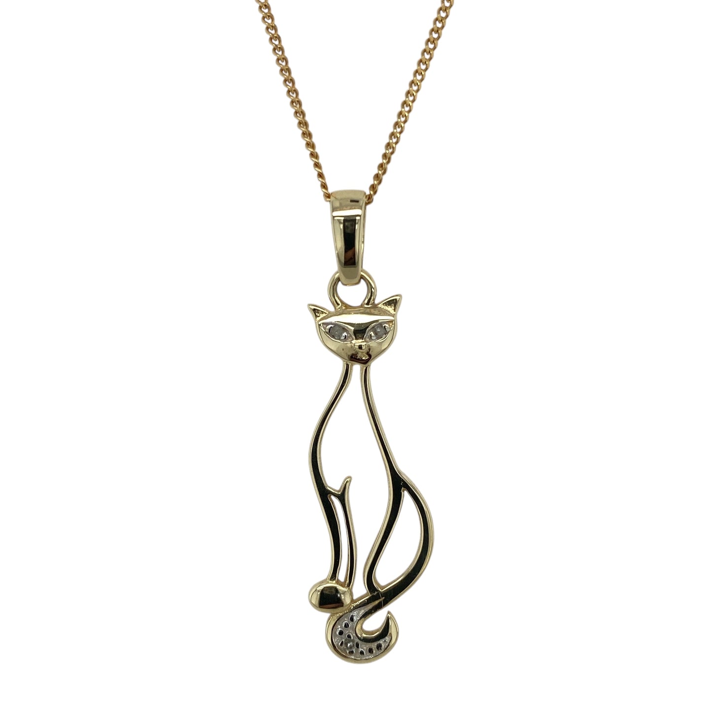 9ct Gold & Diamond Set Cat 18" Necklace