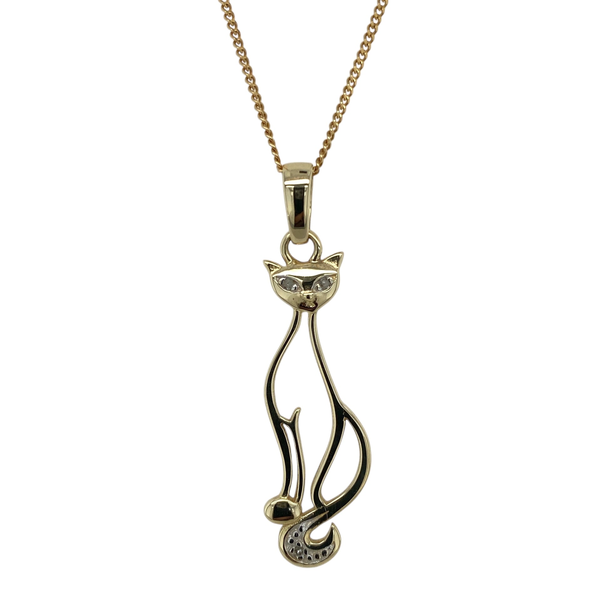 9ct Gold & Diamond Set Cat 18" Necklace