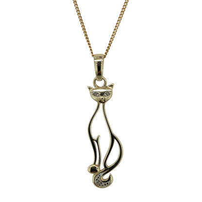 9ct Gold & Diamond Set Cat 18" Necklace