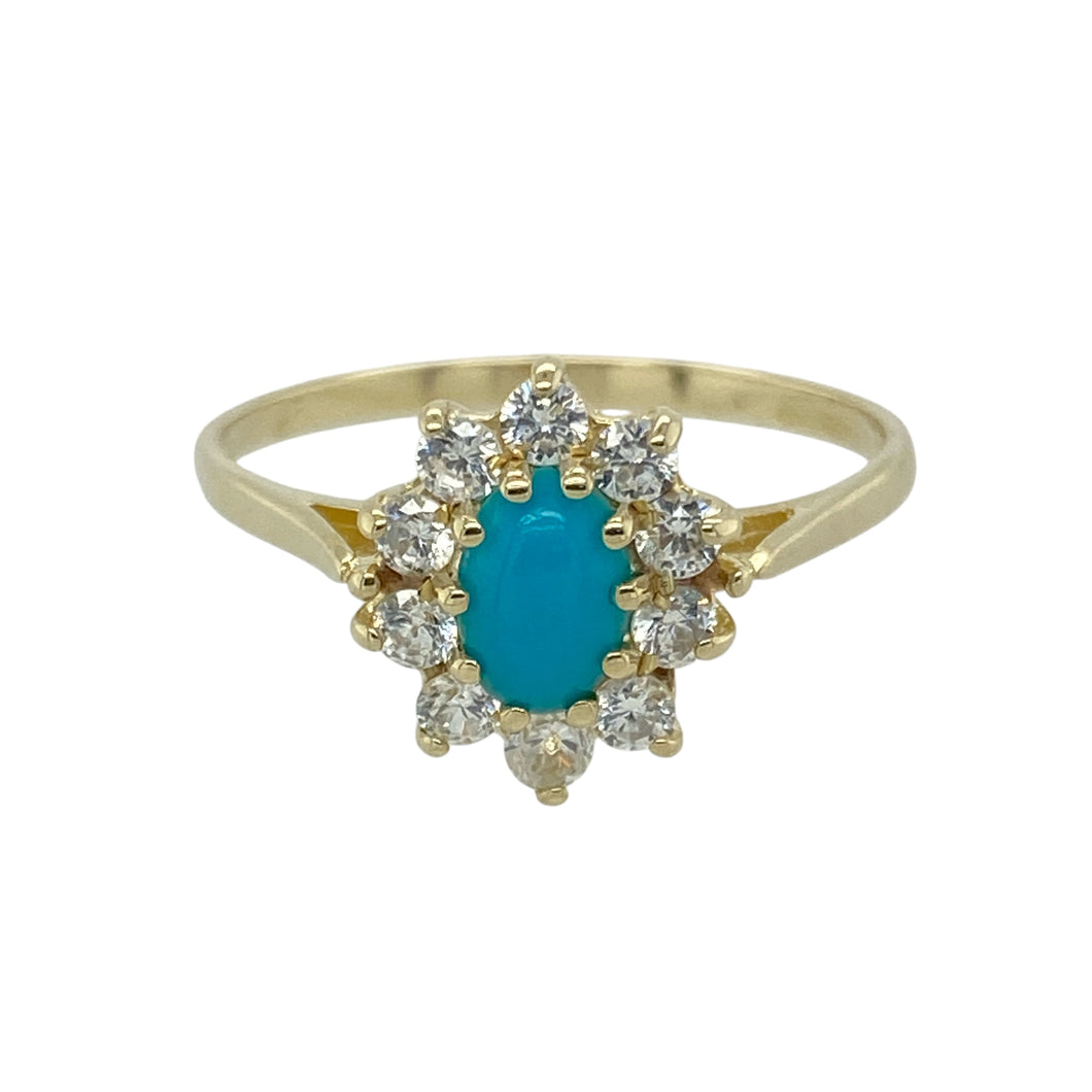 9ct Gold Turquoise & Cubic Zirconia Set Cluster Ring
