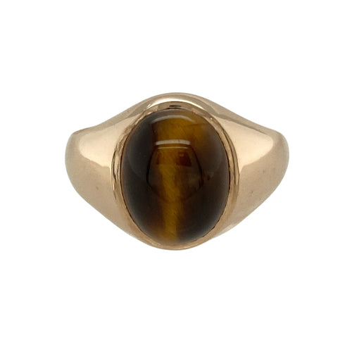 9ct Gold & Tiger's Eye Set Oval Signet Ring