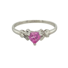 Load image into Gallery viewer, 9ct White Gold Diamond &amp; Pink Sapphire Set Heart Ring
