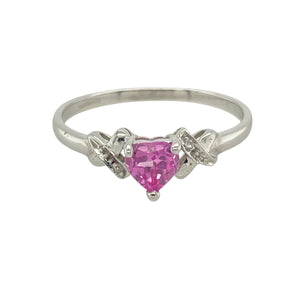 9ct White Gold Diamond & Pink Sapphire Set Heart Ring