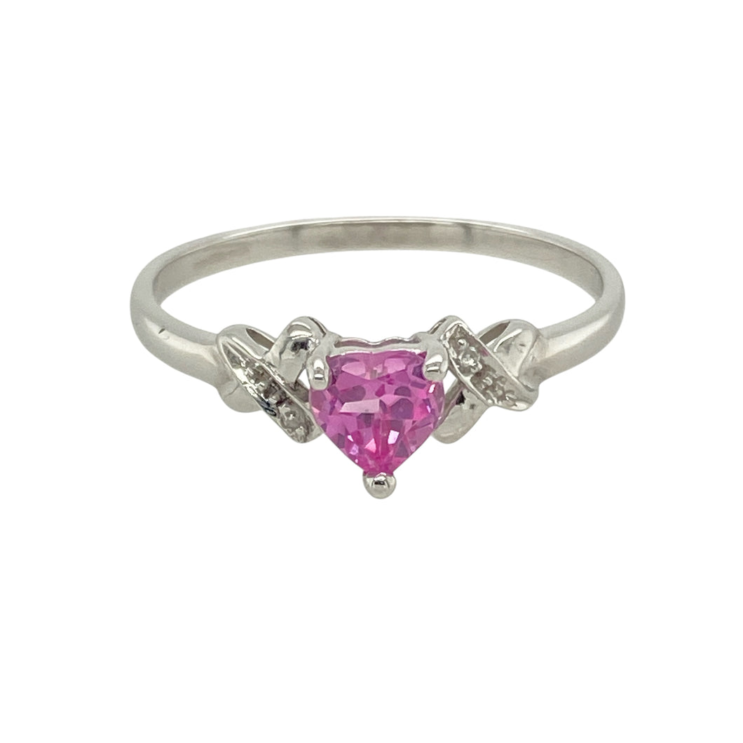 9ct White Gold Diamond & Pink Sapphire Set Heart Ring