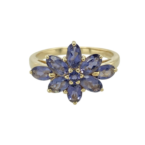 9ct Gold & Tanzanite Set Flower Cluster Ring