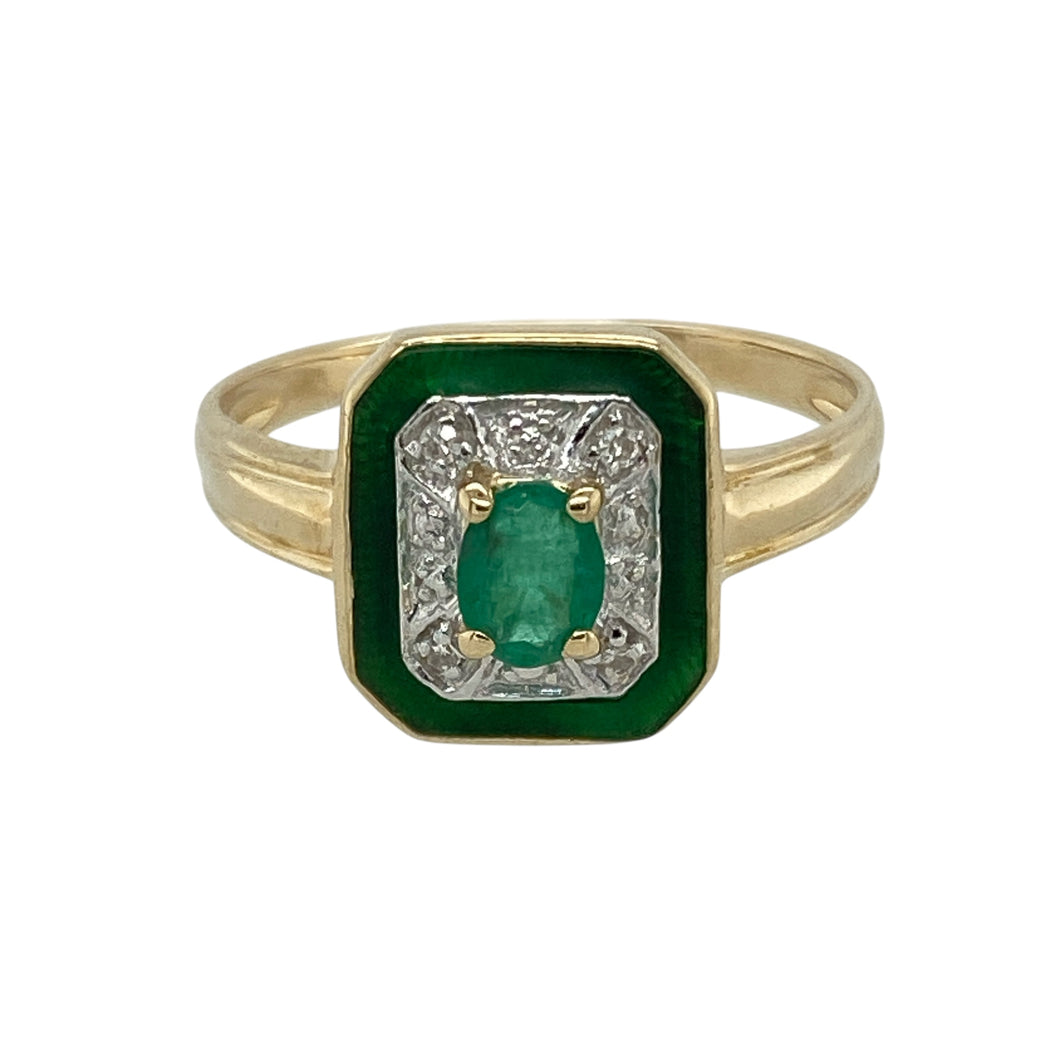 14ct Gold Diamond & Emerald Set Halo Ring