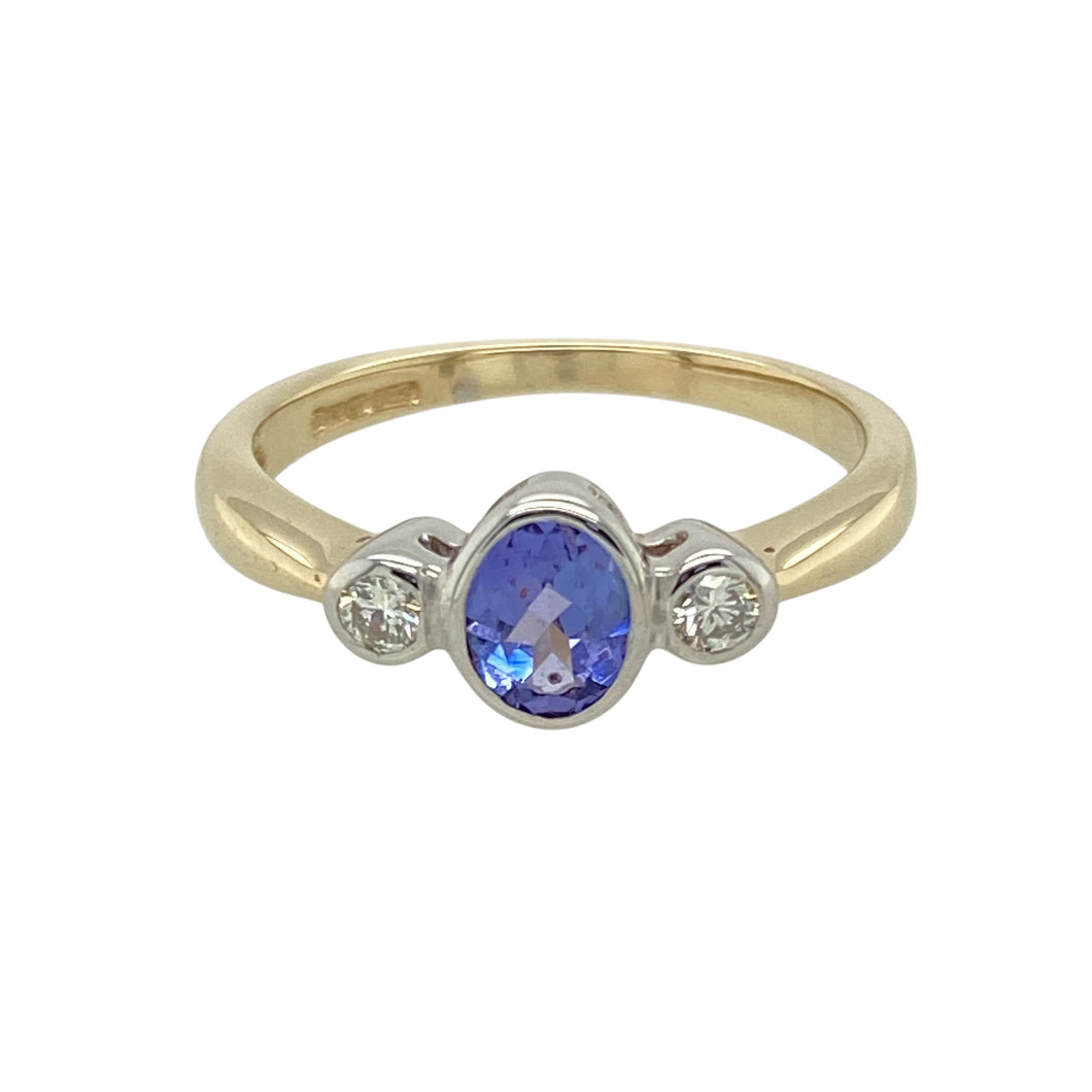 9ct Gold Diamond & Tanzanite Set Trilogy Ring