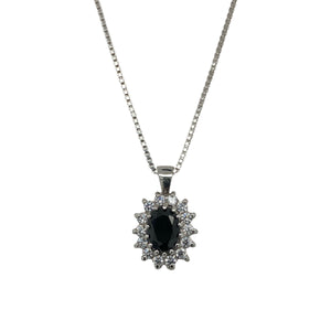 9ct White Gold Sapphire & Cubic Zirconia Set Cluster 20" Necklace