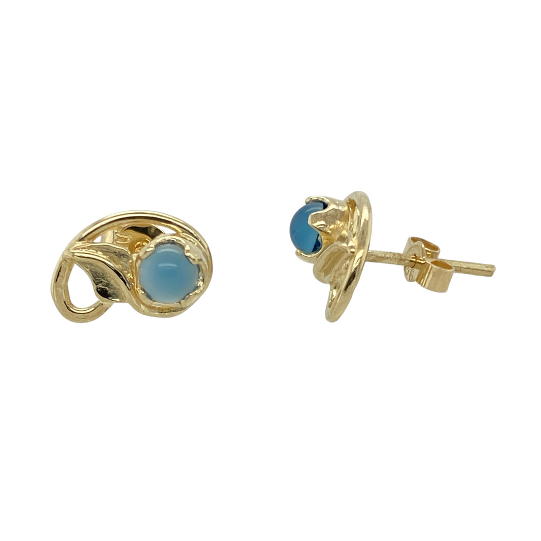 9ct Gold & Blue Stone Set Leaf Stud Earrings