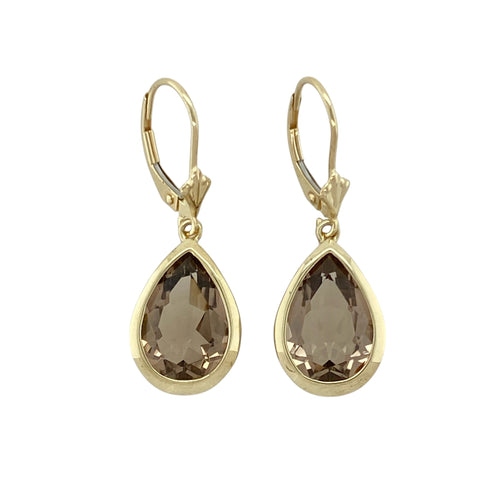 9ct Gold & Smoky Quartz Teardrop Drop Earrings