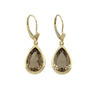 9ct Gold & Smoky Quartz Teardrop Drop Earrings