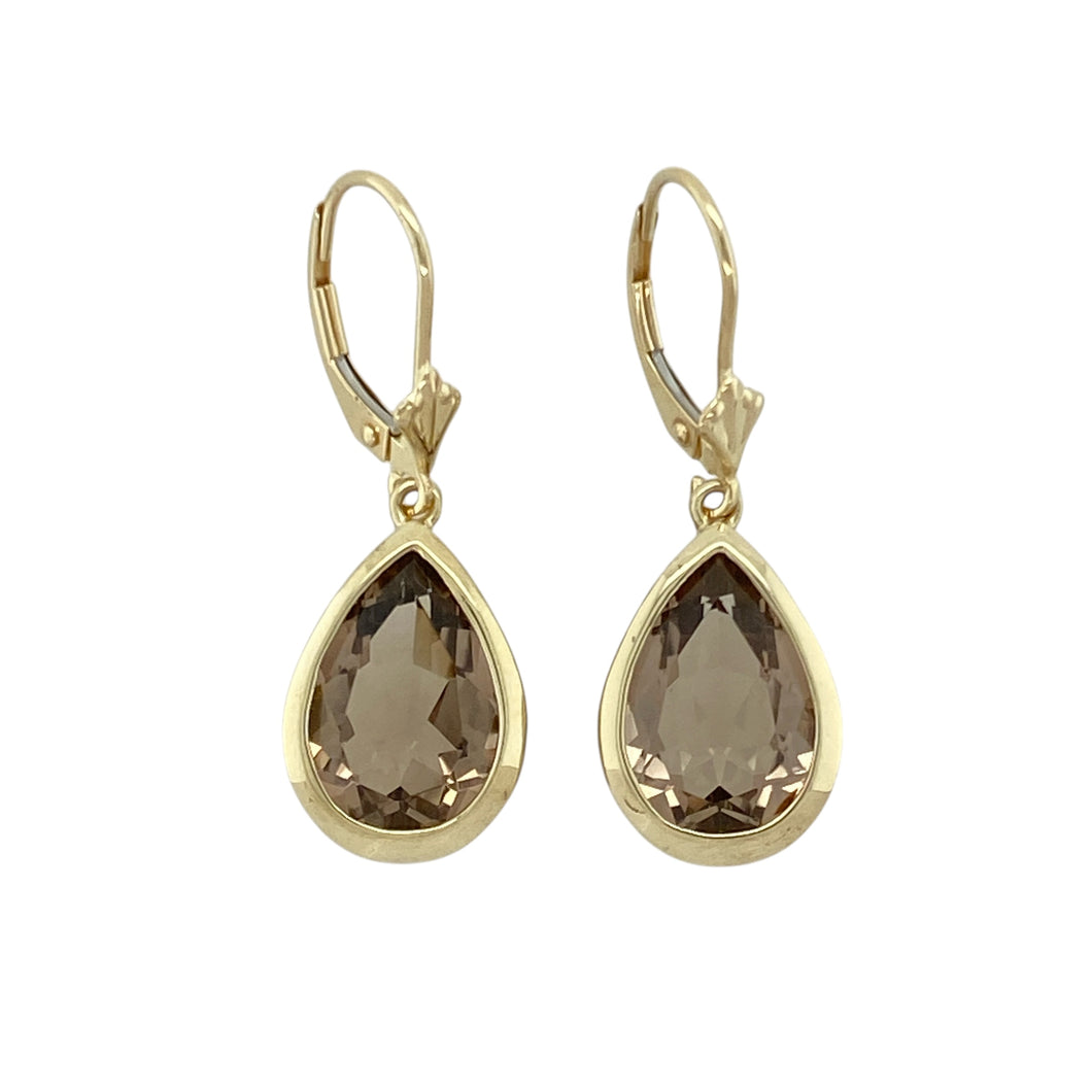 9ct Gold & Smoky Quartz Teardrop Drop Earrings
