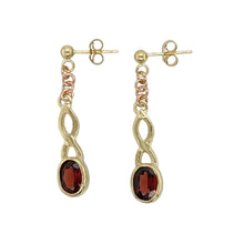 Load image into Gallery viewer, 9ct Gold &amp; Garnet Set Celtic Drop Earrings

