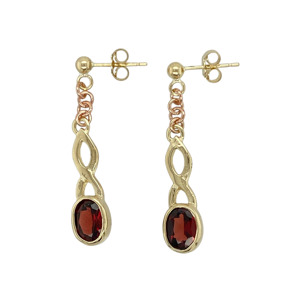 9ct Gold & Garnet Set Celtic Drop Earrings