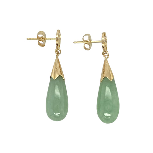 9ct Gold & Jade Set Drop Earrings