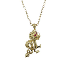 Load image into Gallery viewer, 9ct Gold &amp; Red Stone Set Dragon 18&quot; Necklace
