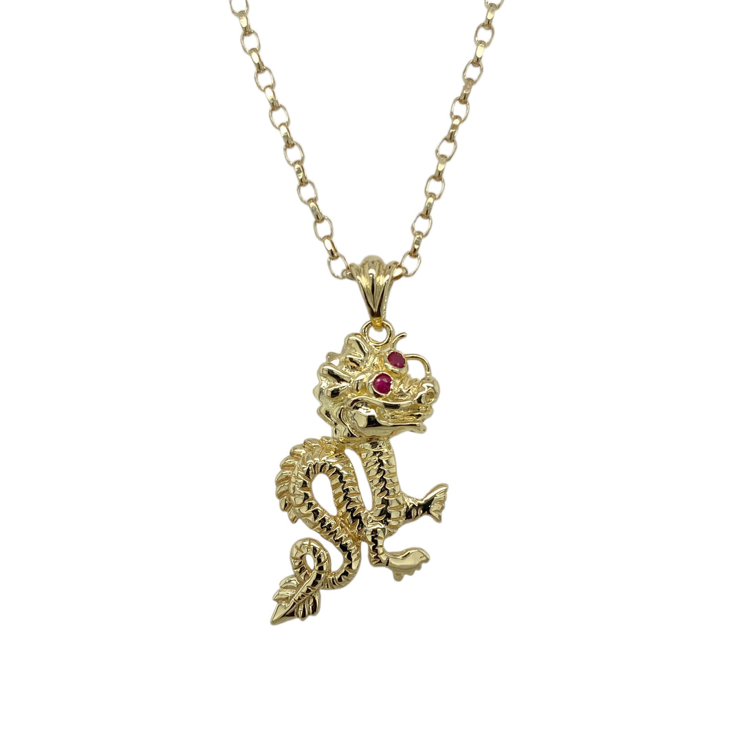 9ct Gold & Red Stone Set Dragon 18