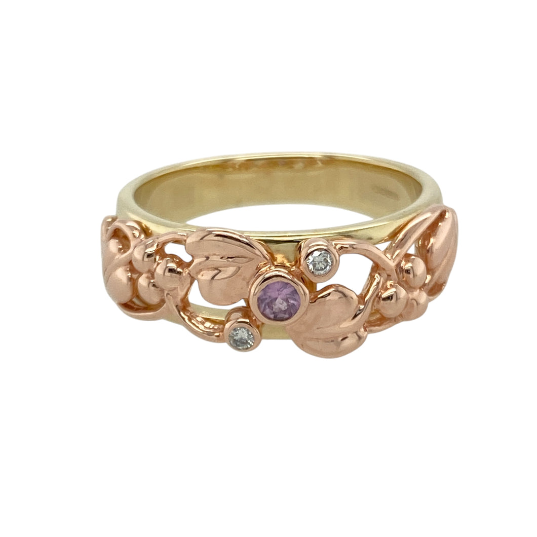 9ct Gold Diamond & Pink Tourmaline Set Clogau Tree of Life Ring