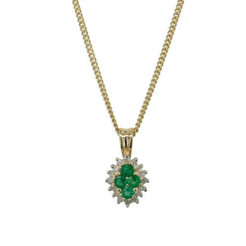9ct Gold Diamond & Emerald Set Cluster 18