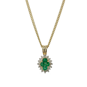 9ct Gold Diamond & Emerald Set Cluster 18" Necklace