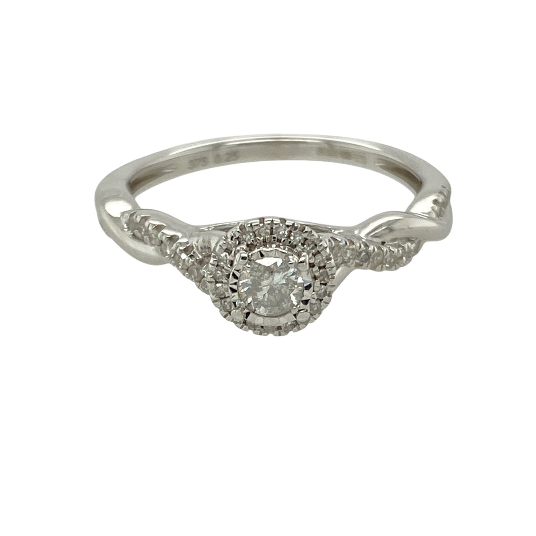 9ct White Gold & Diamond Set Halo Ring