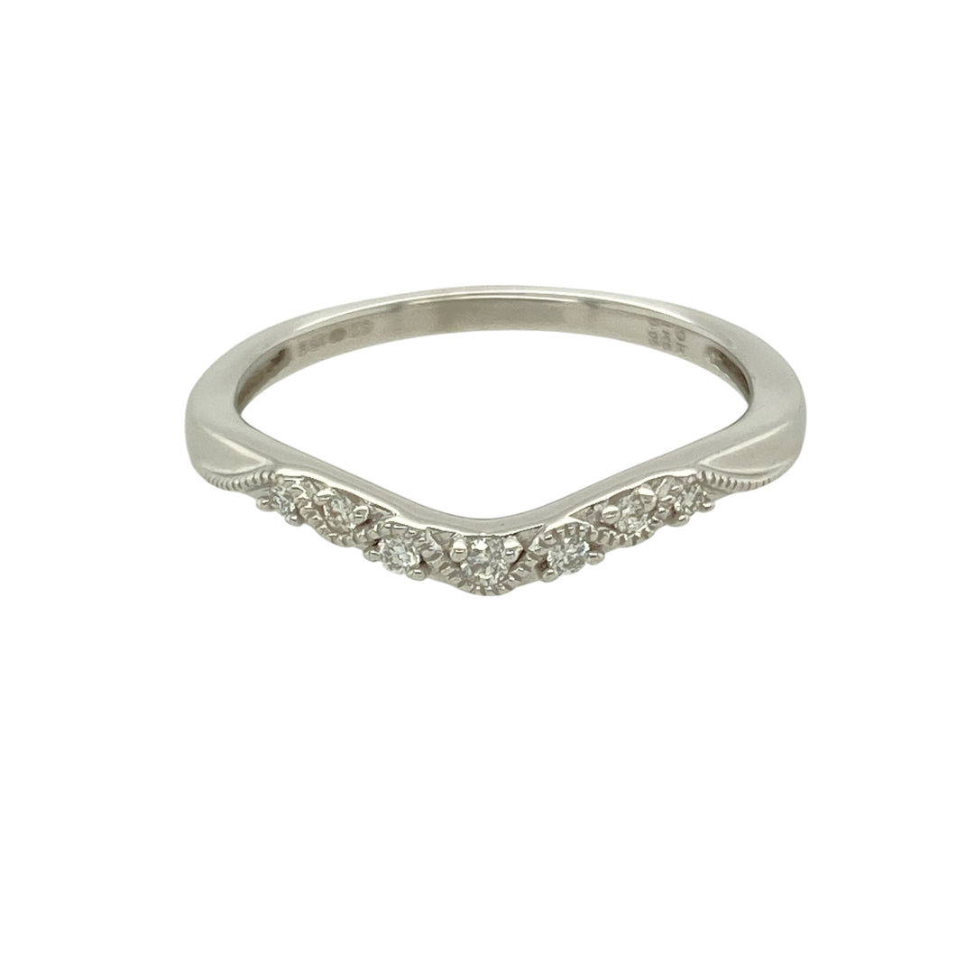 9ct White Gold & Diamond Set Wishbone Ring