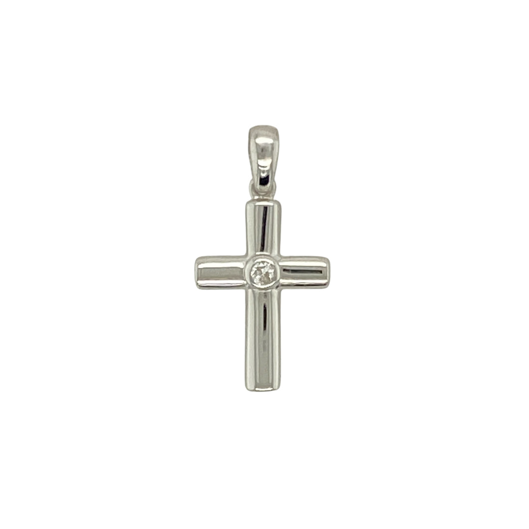 9ct White Gold & Diamond Set Small Cross Pendant
